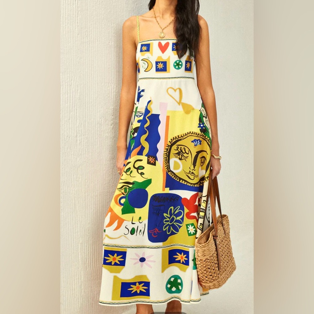 All Over Print Multi Color Cami Long Dress - Picture 4 of 6